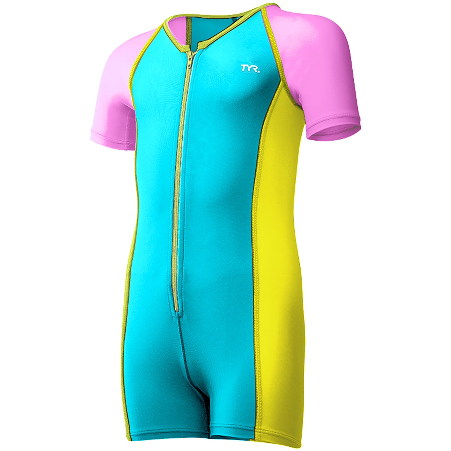TYR Girls Solid Thermal Suit- Blue/Pink/Yellow