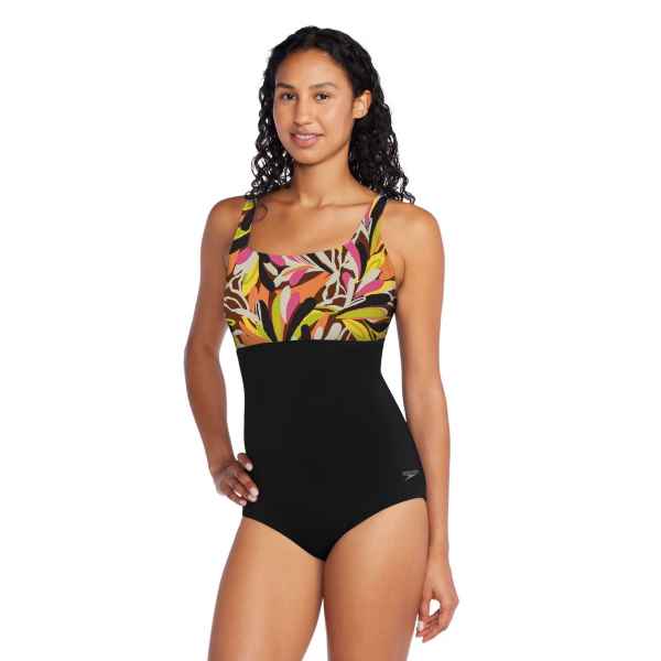 Speedo Print Blocked Square Neck One Piece-Fandango Pink