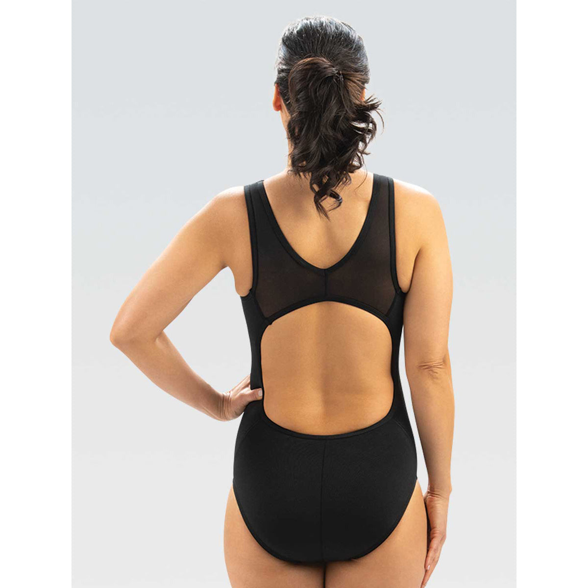 Aquashape Black Power Mesh V-2 Back One Piece swimsuit