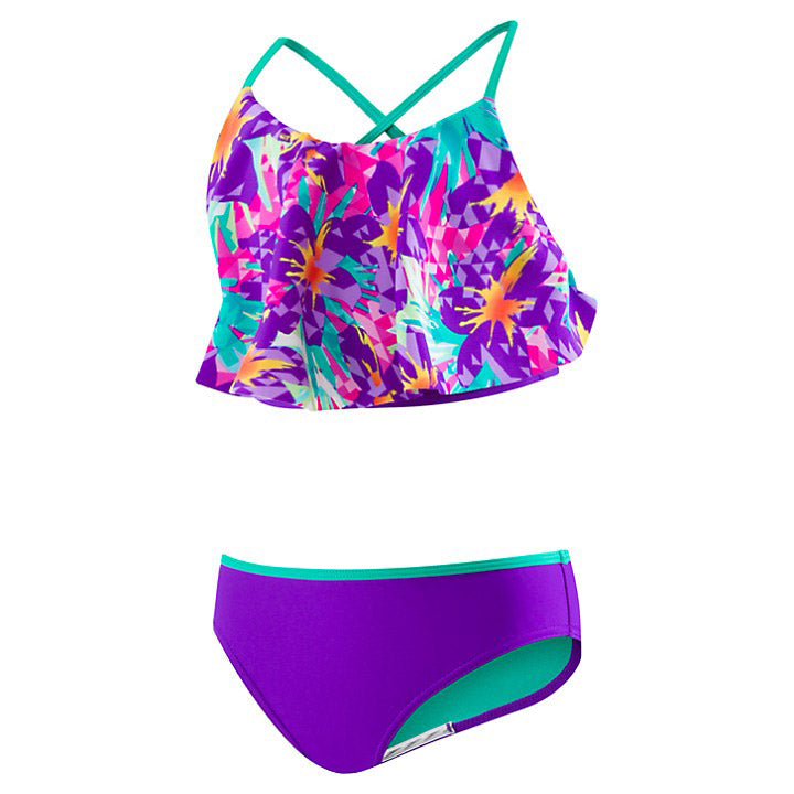 Speedo Girls Jungle Floral Ruffle Purple 2-PC