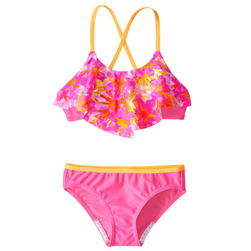 Speedo Girls Jungle Floral Ruffle Pink 2-PC